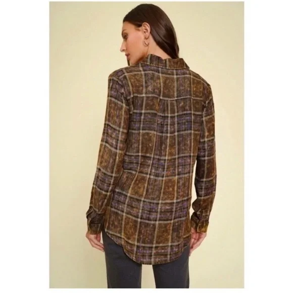 MYSTREE Washed Plaid Flannel Top - Picture 5 of 8